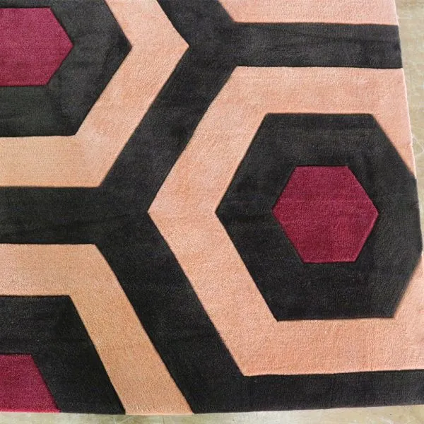 Black Red And Orange Rugs Wool And Nylon Hand Made Living Room Geometric Area Rug photo-3