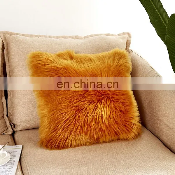 High Quality Trendy Square Bolster Fur Sheepskin Pillow Amazon photo-4