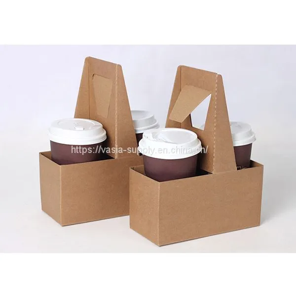 2 Cup Disposable Drink Carrier With Handle, Kraft Paperboard Cup Holder for Hot or Cold Drinks, to Go Coffee Cup Holder for Food Delivery Service photo-5