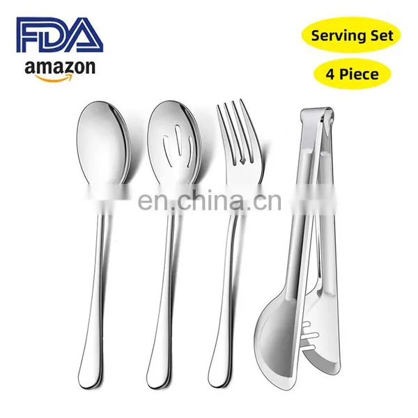 Wholesale 4pcs Cutlery Utensil Serving Set Stainless Steel Cutlery Set Knife Fork Spoon Serving Flatware Set photo-2