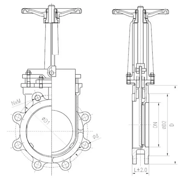JIS ASME ANSI DN50-DN1200 4in 6in CF8 Knife Gate Valve With Double Action Pneumatic Actuator for Slurry Use photo-5