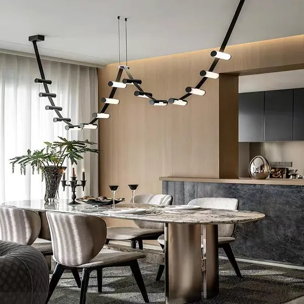 Masolight Leather Belt Zigzag LED Pendant Light | Linear Chandelier photo-2