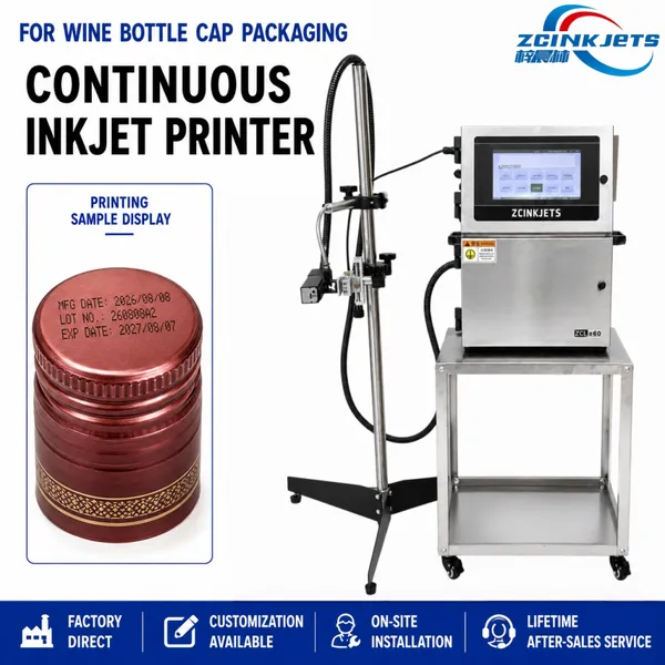 Wine Bottle Cap Small Character CIJ Inkjet Printer for Liquor Packaging and Bottle Capping Line Coding