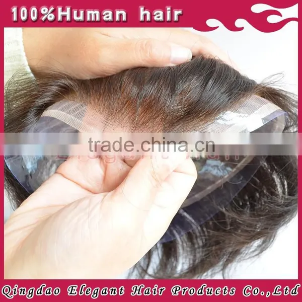 2015 Qingdao Hairpiece Factory Unprocessed Bleach Knots Full Swiss Lace India Hair Men Toupee photo-2