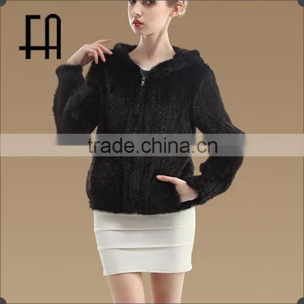 Factory Direct Wholesale Price Mink Knitted Fur Jacket With Hood Zipper Front photo-2