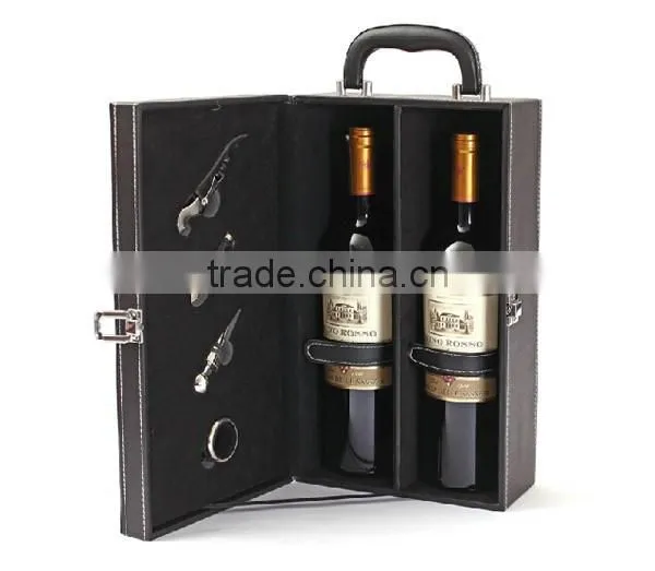Factory Hot Sell Handmade Two Bottles Wine Leather Box photo-3