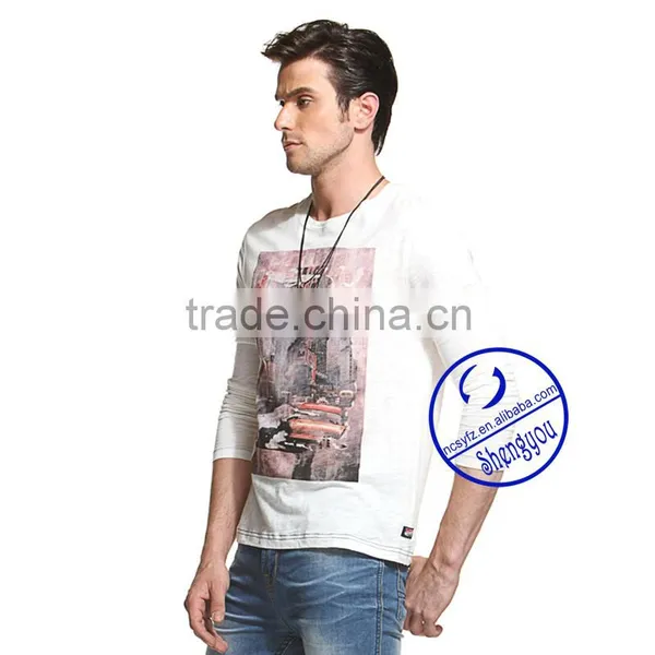 100 Cottonl Ong Sleeve Mens White T-shirt Wholesale Clothing Factory in China photo-2
