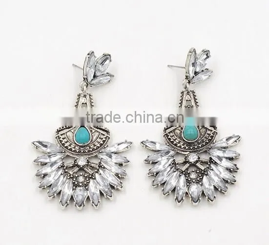 Wholesale Good Quality Vintage Crystal Turquoise Tassels Dangle Earrings For Women photo-6