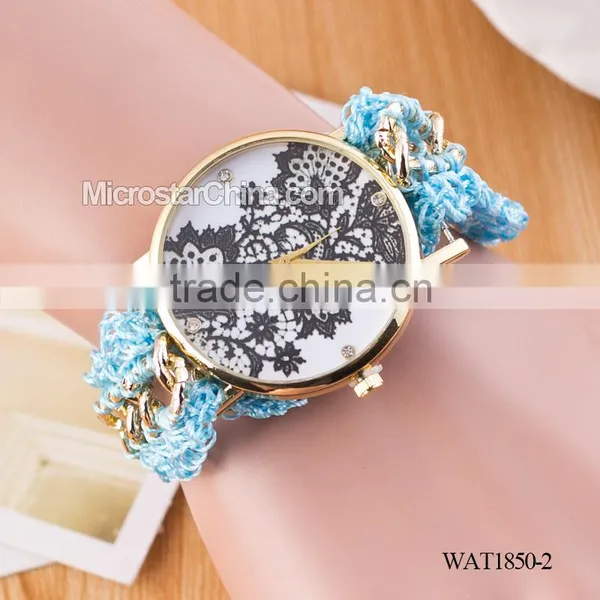 DIY Hand Made Woven Chain Black Flower Fashion Lady Watch photo-2