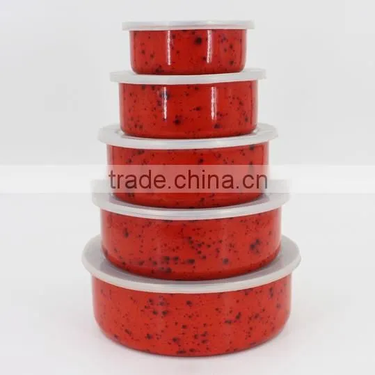 Flower Decal Printing Enamel Storage Food Container Set With Plastic Lids photo-4