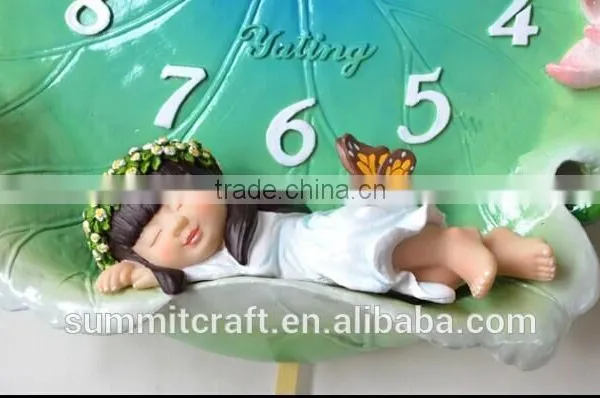 European Pastoral Lotus Leaf Angel Cartoon Picture Wall Clock photo-2