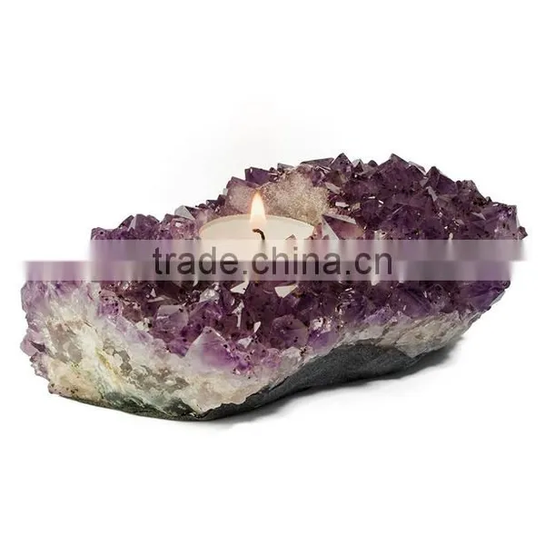 Natural Amethyst Cluster Pillar Candle Holder (aprox Size 4.5" x 8") photo-2