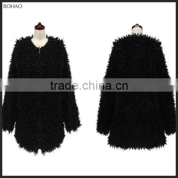 2015 Stylish Imitation Lamb Wool Women Winter Faux Fur Long Overcoat photo-6