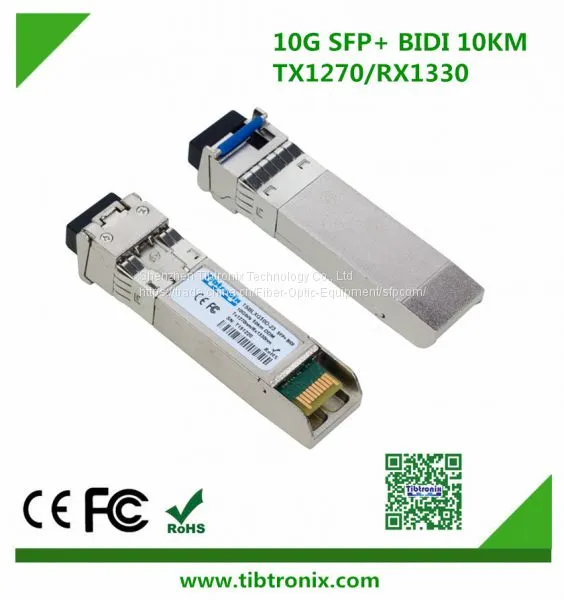 10Gb/s 10km BiDi SFP+ Transceiver Hot Pluggable, Single LC, +3.3V, 1270nm /1330nm CWDM DFB, DDM