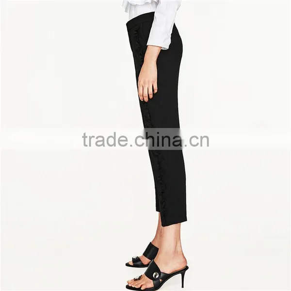 2017 Oem Eco-friendely Pink Cropped Flowing Frilled Women's Trousers photo-5