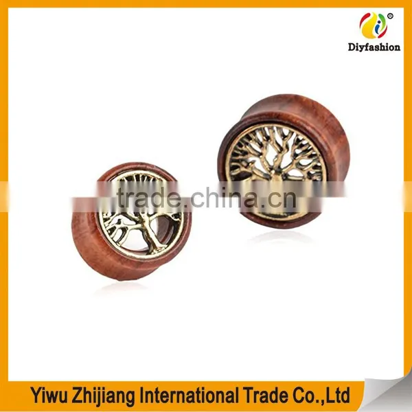 Oasis Plus Tree Of Life Oranic Wood Tunnels Double Flared Ear Stretcher Saddle Plugs Gauge photo-4
