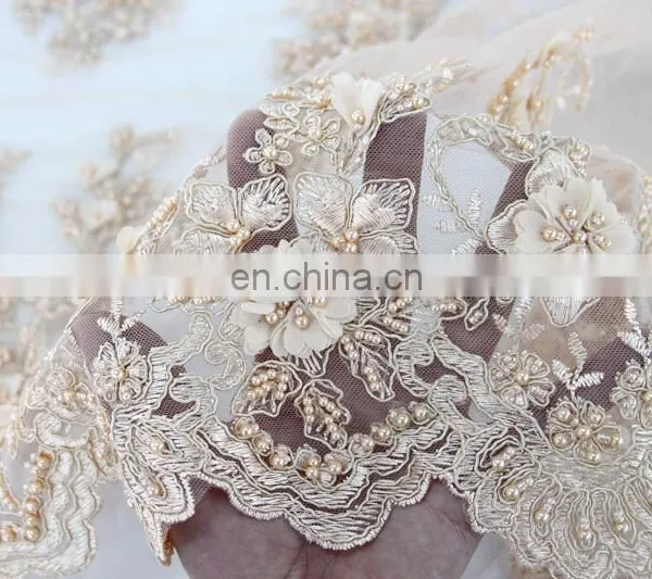 China Suppliers Handwork Embroidery Designs/handwork Beaded Lace Fabric/handwork 3d Embroidery Lace Fabric for Wedding Party photo-4