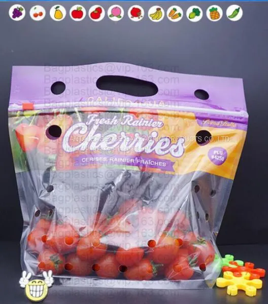 Fresh Vegetables Packaging Plastic Bag, Fresh Fruit & Vegetable Packaging Plastic Fruit Bag With Handle, Breathable Opp