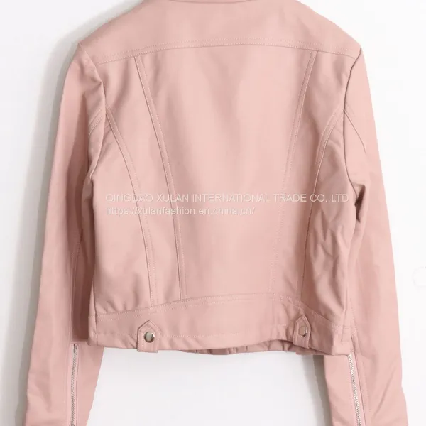 HOT SALE 2021 NEW ARRVIAL LADIES' FAUX ECO LEATHER PU MOTORCYCLE JACKET photo-3