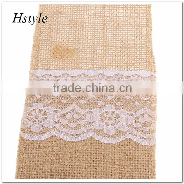 Hessian Burlap Lace Bags Wedding Cutlery Holder Pouch Table Decoration SPT128 photo-4