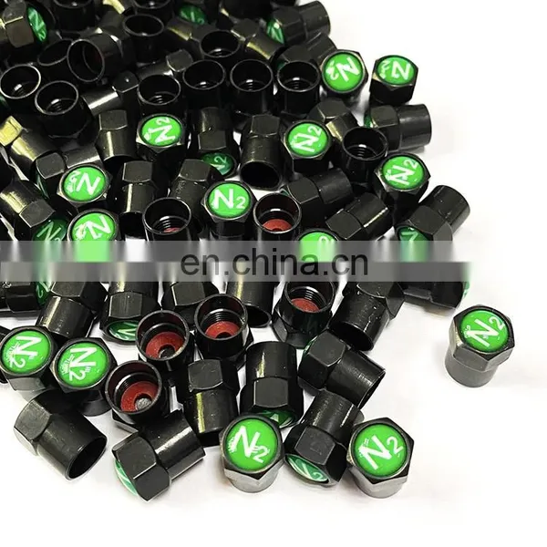 Black Plastic Tire Valve Stem Cap With Green N2 Nitrogen Logo, Screw-On, Hexagon Design, Insulated, Anti-corrosive photo-2