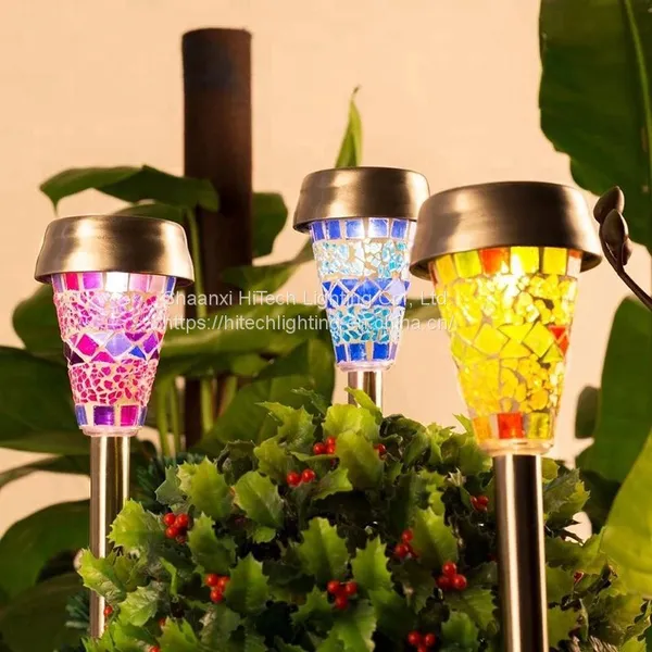 Mosaic Solar Outdoor Lawn Light Waterproof Ip55 Stainless Steel Garden Led Decoration Light for Landscape Yard Pathway