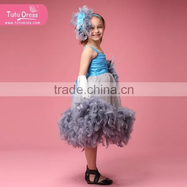Luxury Feather Princess Flower Girls' Dresses for Beach Wedding Party Kids Gown photo-2