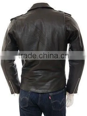 Men's Motorcycle Classic Biker Leather Jacket Style Marlon Brando photo-3