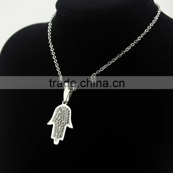 Diamond Hand of Fatima Necklace Stainless Steel Palm Jewelry Wholesale photo-2