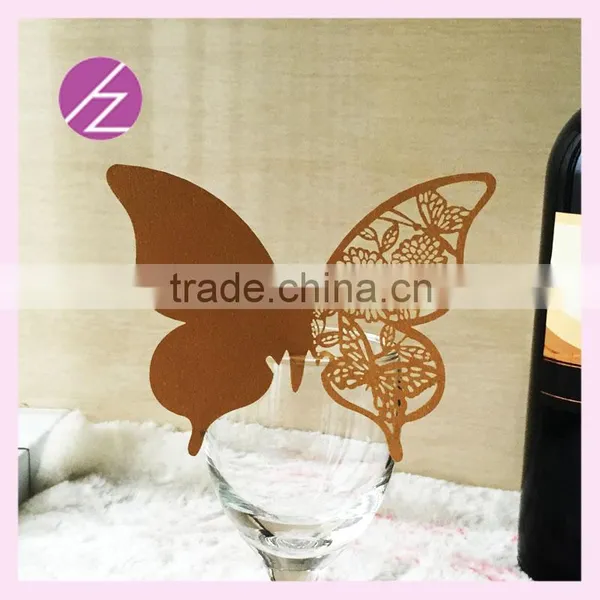 Wedding Party Decoration Laser Cut Heart Shaped Wine Glass Place Cards Butterfly Design Assorted Colors Wine Glass Cup Cards photo-3