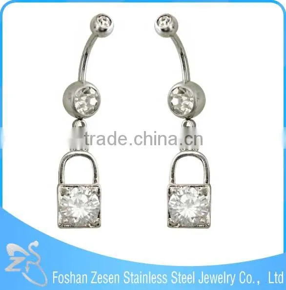 BR01790 Factory Wholesaler Surgical Steel Women Long Zircon Dangle Belly Ring photo-4