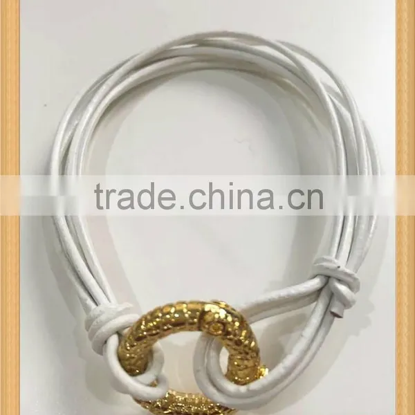 Multi Strands White Real Cow Leather Bracelets With Various Colors of Uneven Copper Closure for Women photo-3