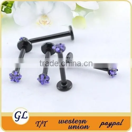 LR01005 Stainless Steel 16G Zircon Lip Labret Ring photo-3