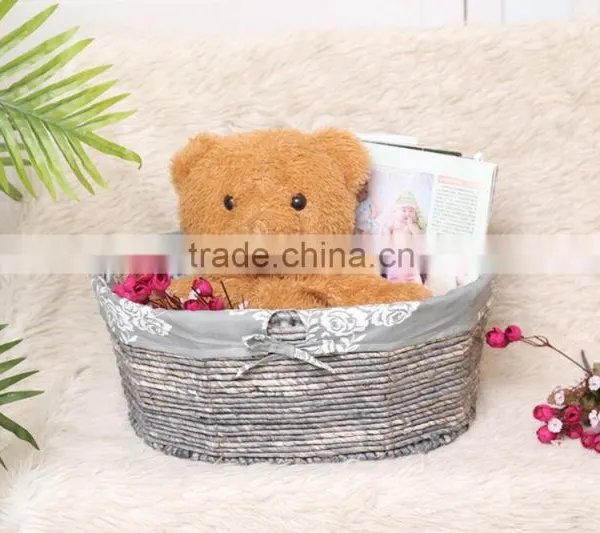 Handmade Maize Basket Flat Knitting Corn Rope Rattan Storage Basket Set of 3 photo-6
