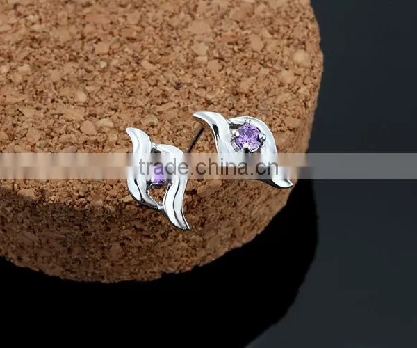 Multi Colar Zircon Sea Shell Shaped Prong Setting Ear Studs photo-4