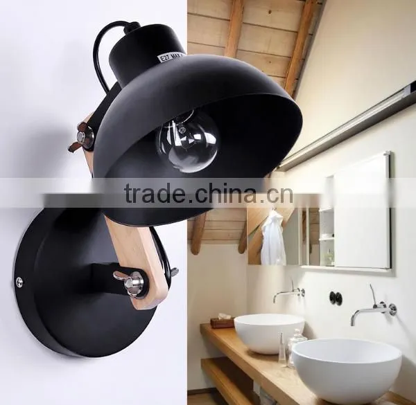 Flexible Arm Modern Black Metal And Wood Wall Lamp For Hotel Room Loft photo-3