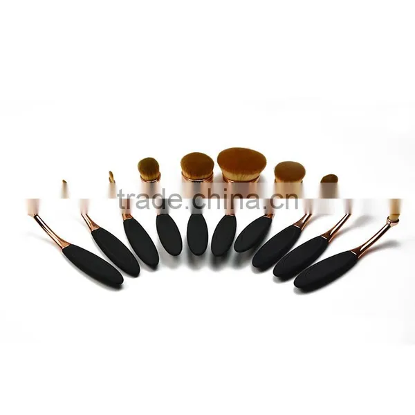 Tool Set Professional Rose Gold 10Pcs Oval Mermaid Makeup Brush Set photo-5