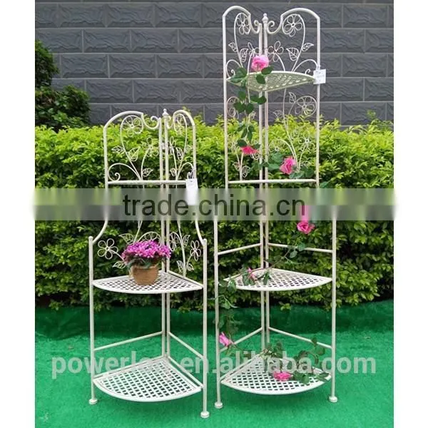 POWERLON Vintage Foldable Metal 3-tier Corner Shelf Plant Stand for Outdoor and Indoor Use photo-4