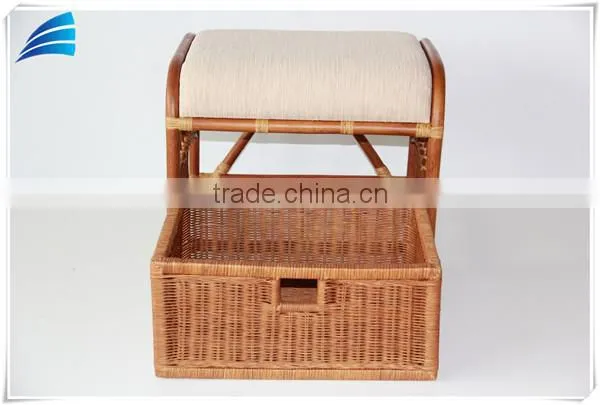 Ottoman Footstool Pouf Stool Storage W/Basket,Home Rattan Wicker Furniture photo-5