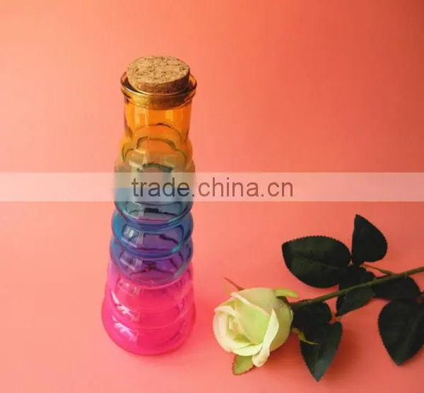 Rainbow Colored Grain Glass Edible Oil Jar With Wooden Cork photo-2