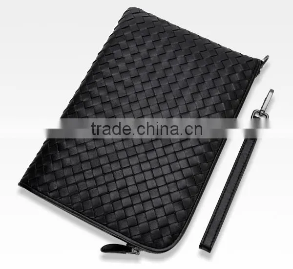 Wholesale High Quality Luxury Business Style Genuine Soft Shipskin Leather Woven Suede Wallet Envelope Bag Men Cltch Handbag photo-3
