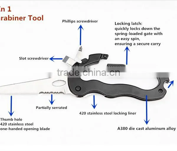 Multifunction Pocket Tool 5 in 1 Climbing Carabiner Tool With Knife photo-6