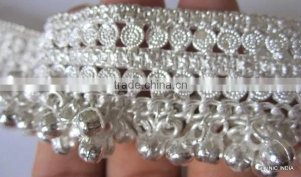 BROAD Anklets Silver Tone BELLS Payal photo-3