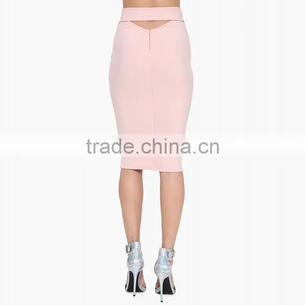 MGOO High Quality Factory Women Slinky Midi Skirts Pink Work Offices Suits Plain Slinky Skirts 15145A177 photo-3