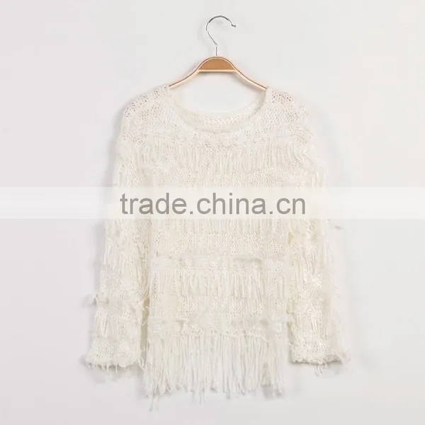 S32445W Teenager Girl Pullover Knitted Sweater Spring Fringe O-neck Trendy Sweaters photo-4