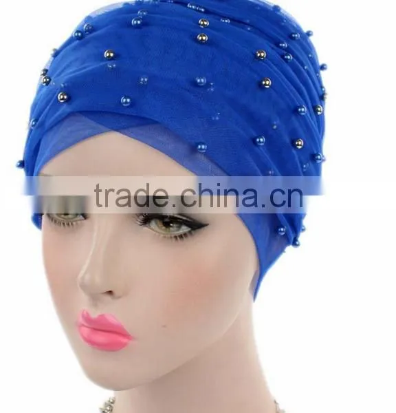 New Pearl Gypsophila Net Headdress Hooded Hat Long Tail Hat Hat Muslim Hat photo-6