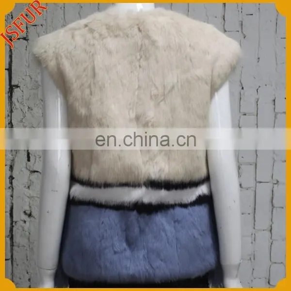 Simple Design Cross Striped Fur Waistcoat For Women Natural Rabbit Fur Vest With Mongolian Lamb Fur Trim photo-4