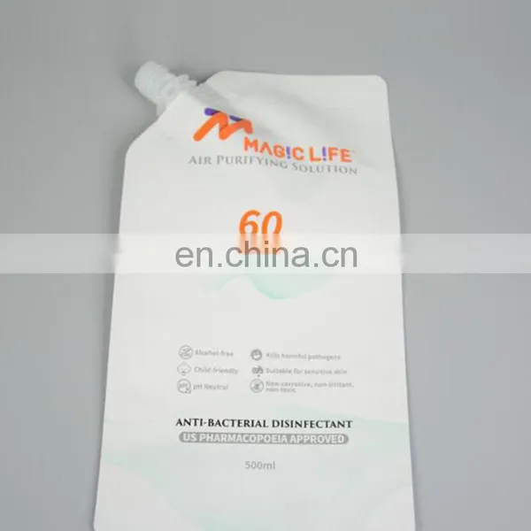 China Manufacture Coloring Printing 500ml Anti-bacterial Disinfectant Stand up Packaging Pouch With Spout photo-3