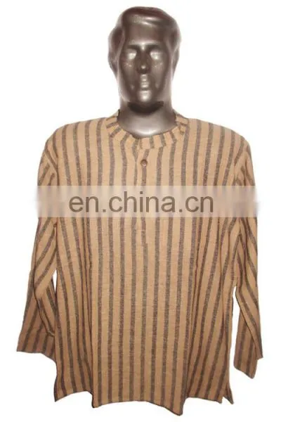 Full Sleeve Short Khadi Yoga Kurta Striped, Size : Chest 46 x Height 30 Inches (medium). photo-2