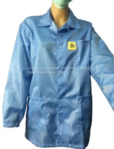 Static Dissipative ESD Jackets 2.5mm Grid White And Blue For EPA Clean Room photo-3
